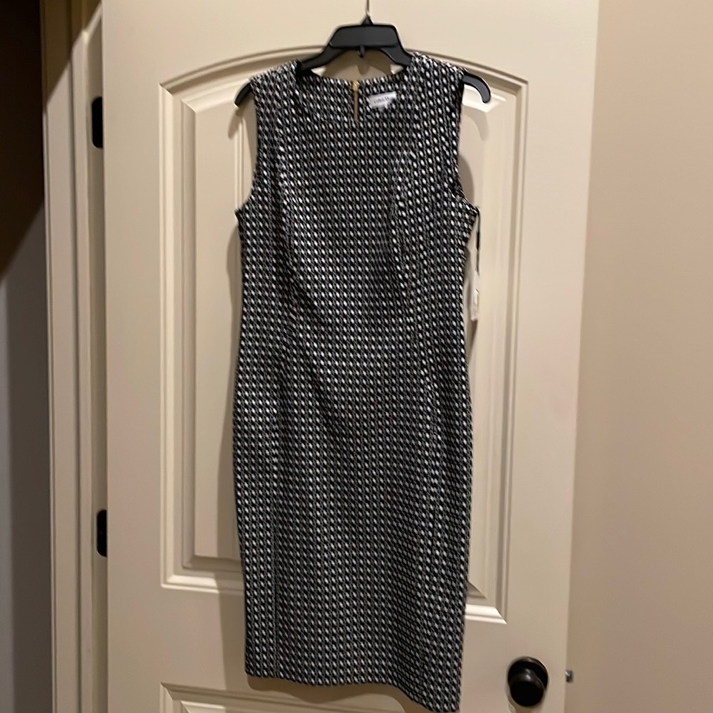 Calvin Klein Black and White Sleeveless Sheath Dress